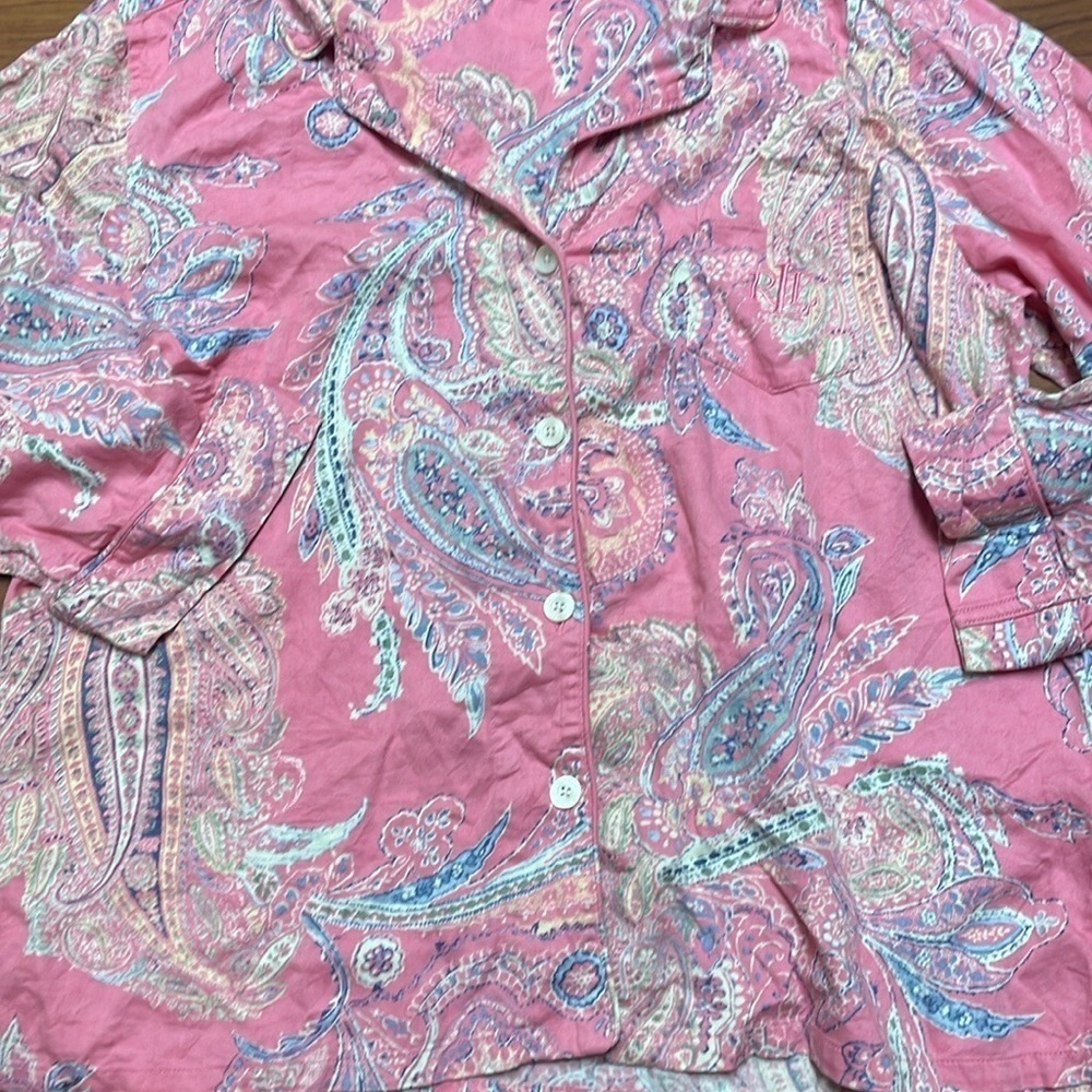 Lauren Ralph Lauren Paisley Button Up Flannel Shirt PJ Top size large - Picture 5 of 7